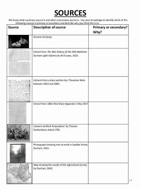 30 Primary and Secondary sources Worksheet | Education Template